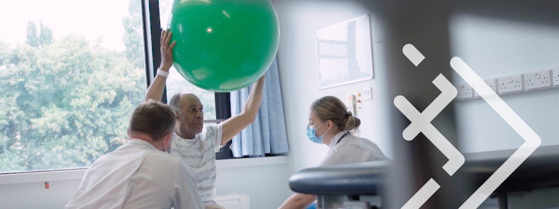 Patient using a therapy ball