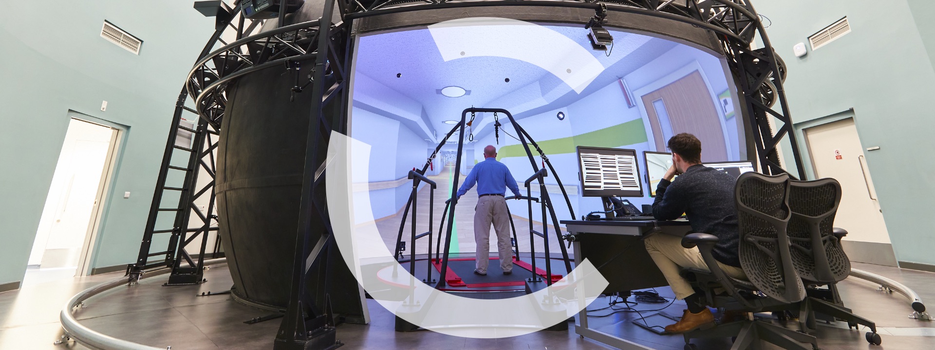 Patient using the virtual reality CAREN (Computer Aided Rehabilitation Environment)